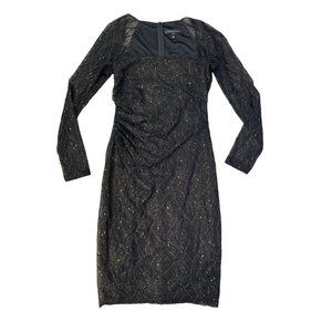 David Meister Illusion Dress‎ Black Gold Metallic Mini Sheer Square Neck 2 $390
